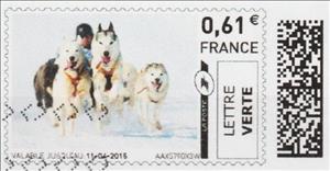 Stamp, Huskies pulling Sledge, France,  , Animals (Fauna), Dogs, Mammals, Sledges, Winter