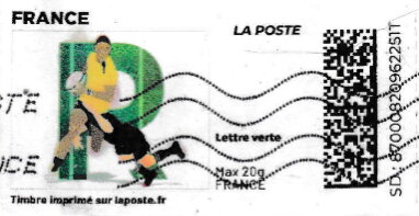 Stamp, Letter R Rugby. Redesign. without laposte logo, France,  , Letters (Alphabet), Rugby, Sports