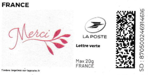 Stamp, Merci in red with laposte logo, France,  , Greetings