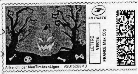 Stamp, Pumpkin in black, France,  , Halloween, Vegetables
