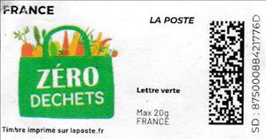 Stamp, Zero Waste. Zero Dechets. Redesign without laposte logo, France,  , Environment Protection, Shopping, Waste