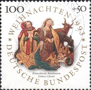 Stamp, Birth of Christ, Germany, Federal Republic,  , Animals (Fauna), Biblical Accounts, Bulls and Cows, Cattle, Christmas, Mammals