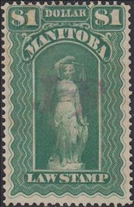 Stamp, Allegory of Justice, Manitoba,  , Scales (balance), Statues, Swords, Women