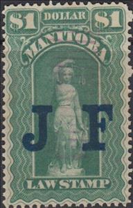 Stamp, Allegory of Justice, Manitoba,  , Scales (balance), Statues, Swords, Women