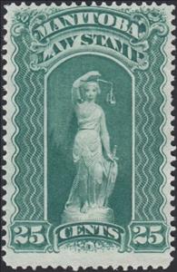Stamp, Allegory of Justice, Manitoba,  , Scales (balance), Statues, Swords, Women