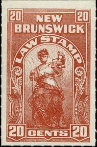 Stamp, Allegory of Justice, New Brunswick,  , Scales (balance), Statues, Swords, Women