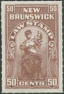 Stamp, Allegory of Justice, New Brunswick,  , Scales (balance), Statues, Swords, Women