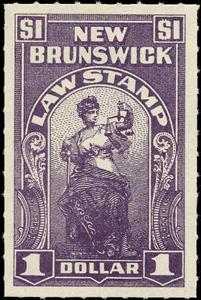 Stamp, Allegory of Justice, New Brunswick,  , Scales (balance), Statues, Swords, Women