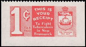 Stamp, Numeral and Coat of Arms of New Brunswick, New Brunswick,  , Coats of Arms, Crowns and Coronets, Heraldic Animals, Лев, Numbers, Ships, Tobacco, Tuberculosis / TBC