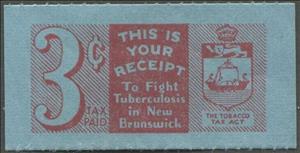 Stamp, Numeral and Coat of Arms of New Brunswick, New Brunswick,  , Coats of Arms, Crowns and Coronets, Heraldic Animals, Лев, Numbers, Ships, Tobacco, Tuberculosis / TBC