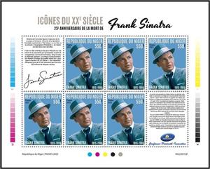 Mini Sheet, 25th Anniversary of the Death of Frank Sinatra (1915–1998), Niger,  , Anniversaries and Jubilees, Singers