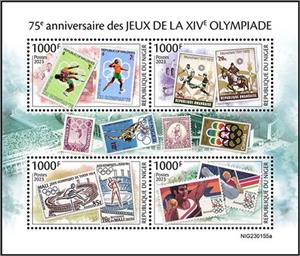 Mini Sheet, 75th Anniversary of the Games of the XIV Olympiad, Niger,  , Anniversaries and Jubilees, Olympic Games