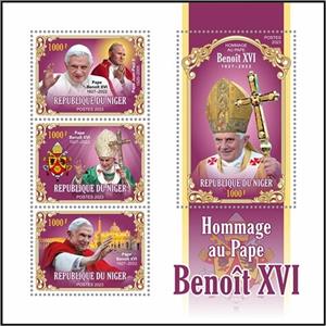 Mini Sheet, Tribute to Benedict XVI (1927–2022), Niger,  , Famous People, Popes