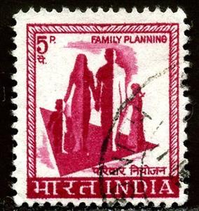Stamp, Symbol of the campaign for sensible family planning, India,  