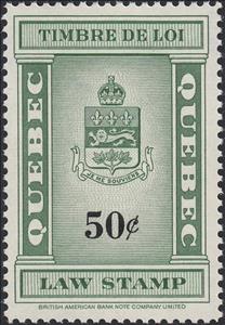 Stamp, Coat of Arms of Quebec, Quebec,  , Coats of Arms, Crowns and Coronets, Heraldic Animals, Leaves, Лев, Plants (Flora)