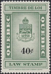 Stamp, Coat of Arms of Quebec, Quebec,  , Coats of Arms, Crowns and Coronets, Heraldic Animals, Leaves, Лев, Plants (Flora)