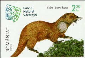 Stamp, Eurasian Otter (Lutra lutra), Romania,  , Animals (Fauna), Mammals, Otters, Parks