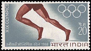 Stamp, XIX Olympics, India,  , Athletics, Olympic Games, Running, Athletes