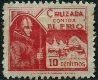 Cruzada contra el frio. Soldier, village in winter