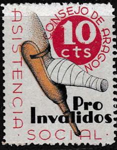 Stamp, Pro Invalidos, Consejo de Aragon Asistencia Social, Spain, Civil War,  , Charity, Disabled