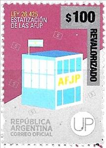 Stamp, Nationalization of obligatory Pension Insurance Surcharged, Argentina,  , Insurances