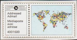 Stamp, Map of World (Mediaposte customer 400160 Red Cross), Canada,  , Maps