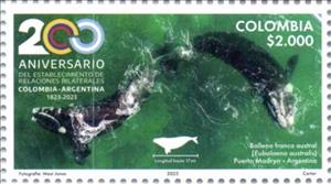 Stamp, Southern Right Whale (Eubalaena australis), Colombia,  , Diplomacy, Whales