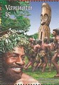 Stamp, Natives dancing around a Tiki, Vanuatu,  