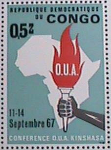 Stamp, Conference O.U.A. in Kinshasa, Congo, Democratic Republic (Kinshasa),  , Conferences, Hands, Maps, Torches
