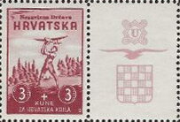 Stamp with Attached Label, Modeler with a Model, Croatia,  , Aircraft, Aviation, Sailplanes