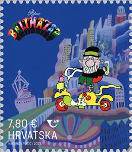 Stamp, Professor Balthazar's Robocycle, Croatia,  , Cartoons, Comics, Cryptostamps