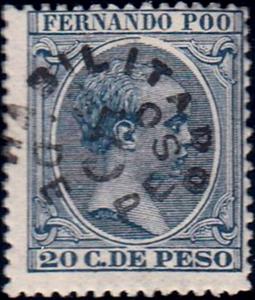 Stamp, Alfonso XIII overprinted in black, Fernando Poo,  