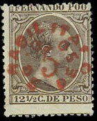 Stamp, Alfonso XIII overprinted in red, Fernando Poo,  
