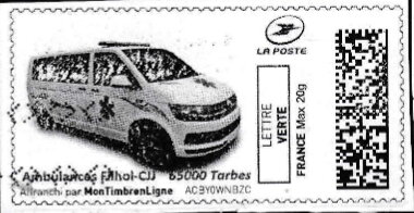 Stamp, Ambulance Fihol in black, France,  , Vehicles