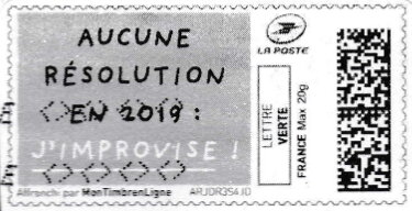 Stamp, Aucune Resolution en 2019 in black, France,  , New Year