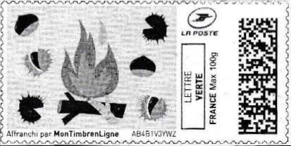 Stamp, Autumn. Bonfires and Nuts in black, France,  , Autumn, Fire and Flames, Nuts