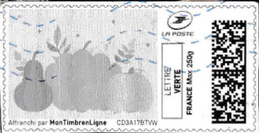 Stamp, Autumn. Pumpkins and Pears in black, France,  , Autumn, Fruits and Berries, Vegetables