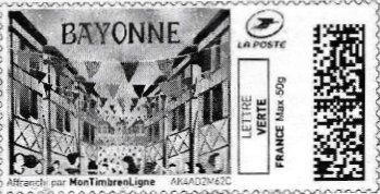 Stamp, Bayonne in black, France,  , Townscapes / City Views