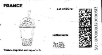 Stamp, Drink in tall cup with cream and straw. Redesign no logo, France,  , Beverages