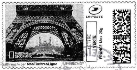 Stamp, Eiffel Tower 1 in black, France,  , Towers
