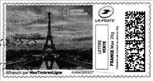 Stamp, Eiffel Tower 2 in black, France,  , Towers
