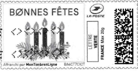 Stamp, Five Candles Happy Christmas. Bonnes Fetes in black, France,  , Christmas, Lamps and Candles