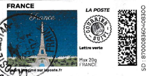 Stamp, France: Eiffel tower on a Starry Night. Redesign. Courrier S, France,  , Towers, Townscapes / City Views