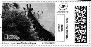 Stamp, Giraffe in black, France,  , Animals (Fauna), Giraffes