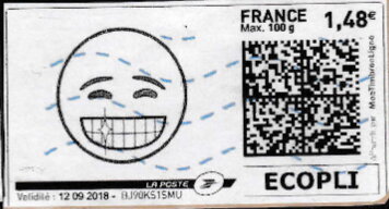 Stamp, Grining Emoji with smiling eyes, France,  , Cartoons