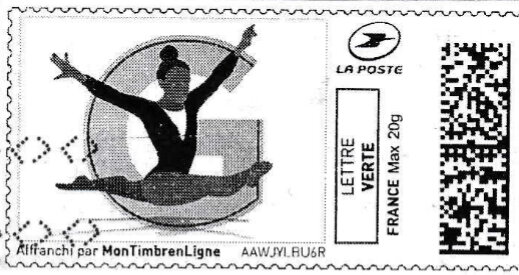 Stamp, Letter G Gymnastics in black, France,  , Gymnastics, Letters (Alphabet), Sports