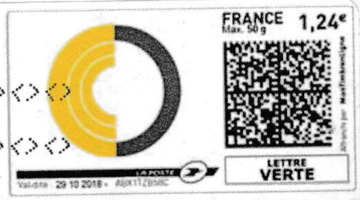 Stamp, Round black and yellow logo, France,  , Logos