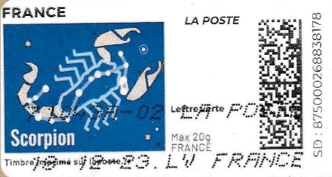 Stamp, Scorpio Scorpion. Redesign without laposte logo, France,  , Zodiac