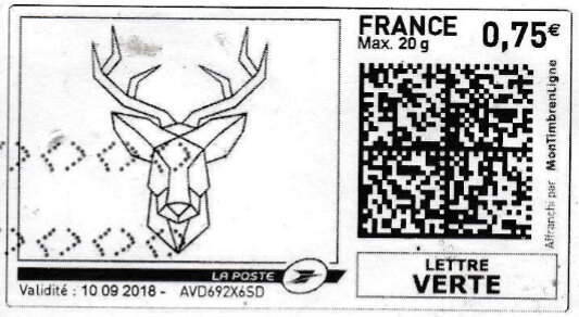 Stamp, Stag, France,  , Animals (Fauna), Deer, Mammals