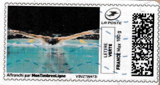 Stamp, Swimming. Butterfly Stroke, France,  , Sports, Swimming